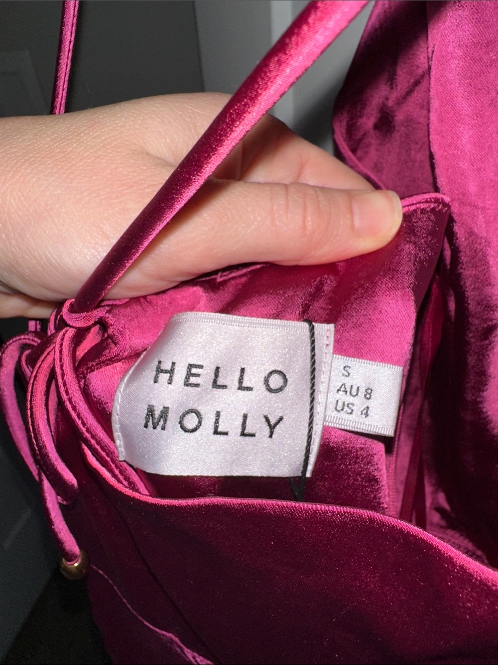 Hello Molly Magenta Satin Midi Slip Dress - Picture 4 of 5
